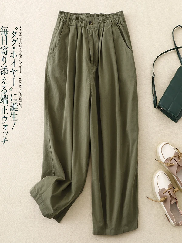 

Свободные удобные тонкие повседневные брюки с высокой талией и эластичной резинкой на талии, однотонные женские шаровары больших размеров, осень 2025 г.