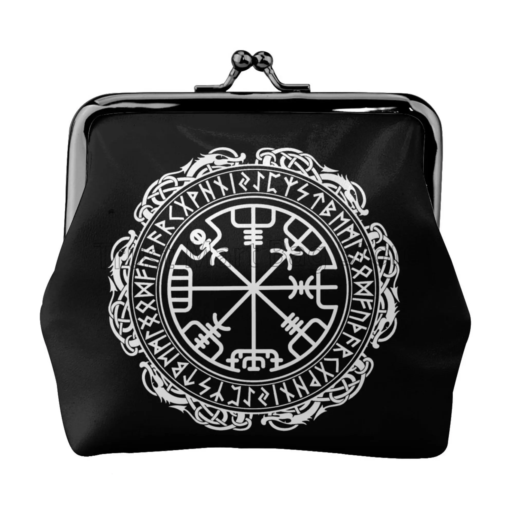 Viking Nordic Celtic Symbol Mini Leather Coin Purse for Women Small Change Pouch with Kiss-Lock Clasp Closure Buckle Wallet Gift