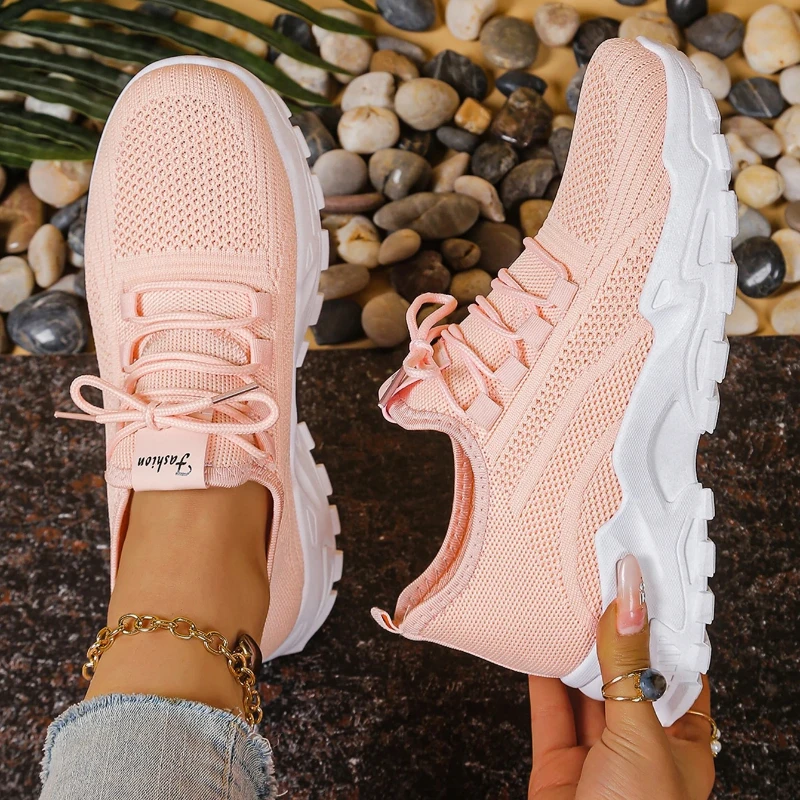 

Женские дышащие спортивные кроссовки из сетки, повседневные вязаные кроссовки с мягкой подошвой, нескользящие, с воздушной подушкой, для студентов