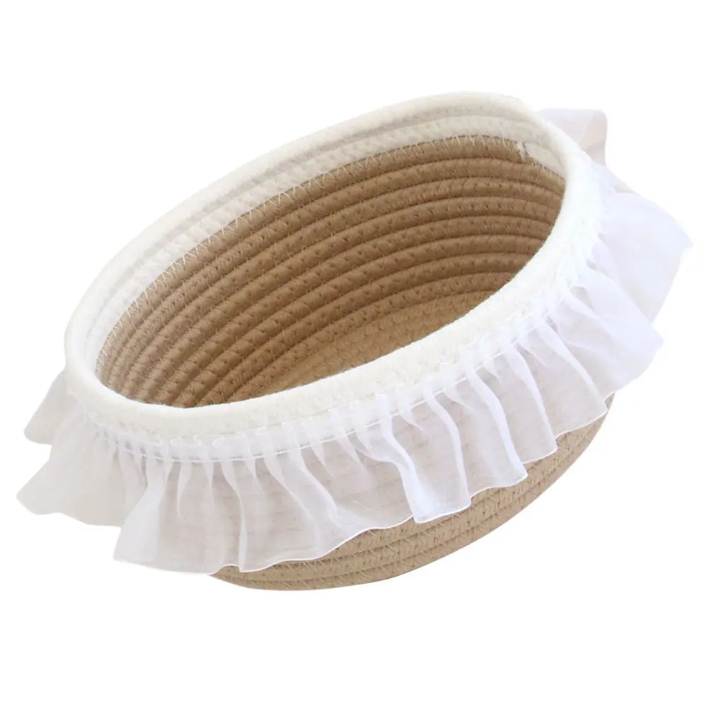 

Cotton Rope Storage Basket Small Woven Makeup Brush Organizer For Vanity Desktop Bathroom Kitchen Nursery Macrame Basket