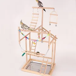 Parrot Playground Parrot Perch Stand with Ladder Climb Cage Accessories Wooden Parrot Stand for Hummingbird Lovebird Parakeet