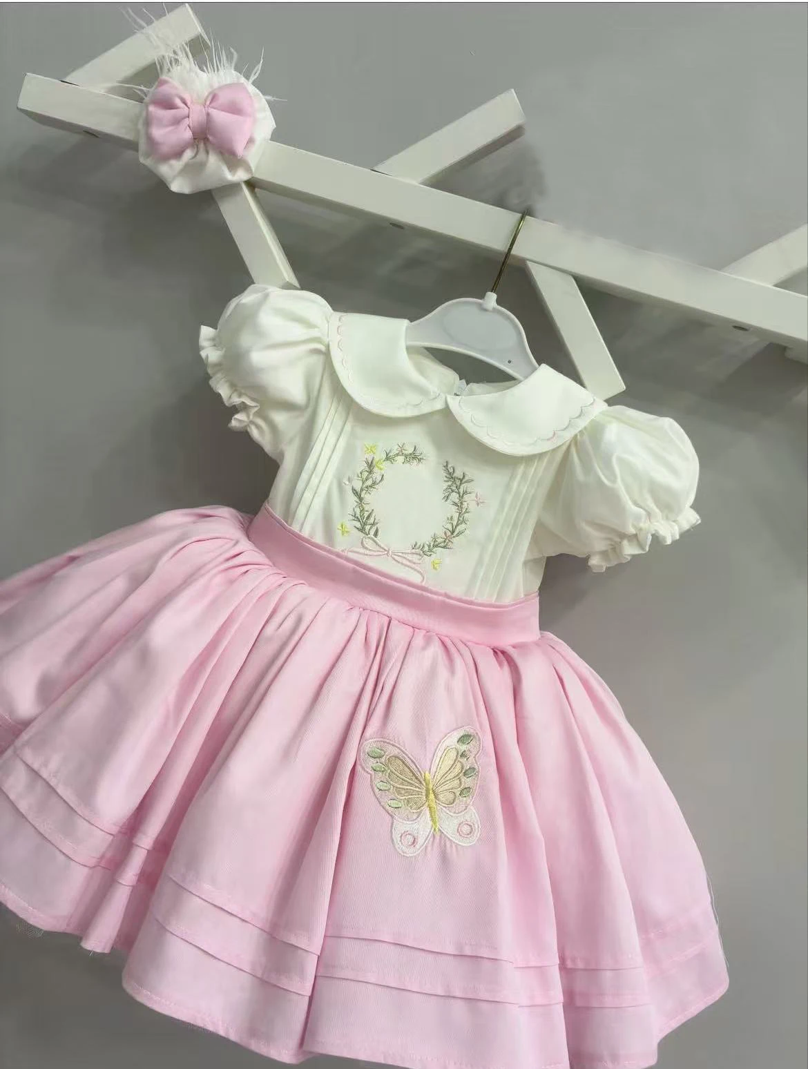 0-12Y Baby Girl Summer Pink White Butterfly Embroidery Vintage Princess Dress for Birthday Photography Holiday Eid B568