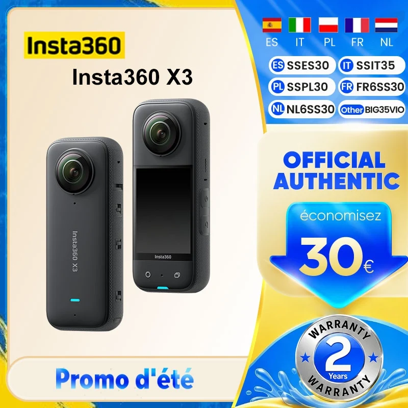 Caméra d'action Insta360 X3 5.7K, 360° 4K/30, 72MP Photo, Streaming en direct, Étanche 10m, Enregistrement vidéo pour casque, Sport