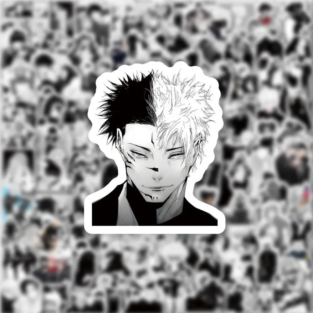 10/30/50/100 Uds pegatinas de dibujos animados de Jujutsu Kaisen Anime Cool negro blanco pegatinas de grafiti ordenador teléfono nevera pegatina impermeable