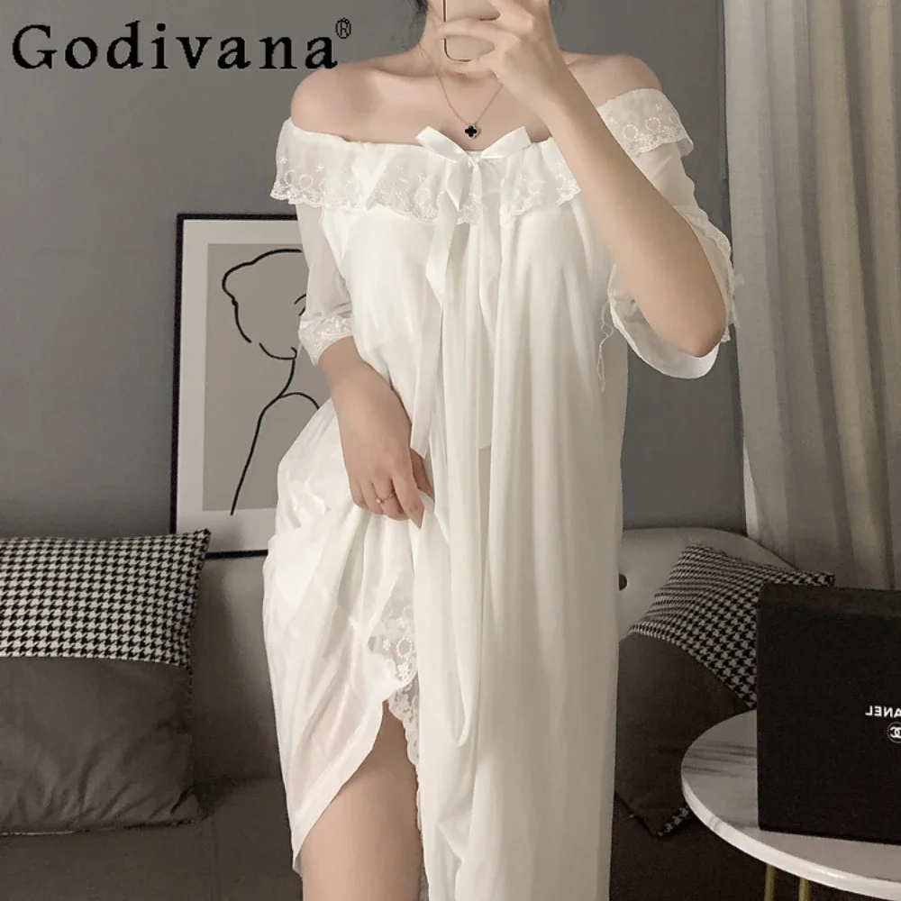 

Women Pajamas Summer Dress Silk Sexy Court Style Sleepwear Chest Pad Sweet Princess Nightgowns