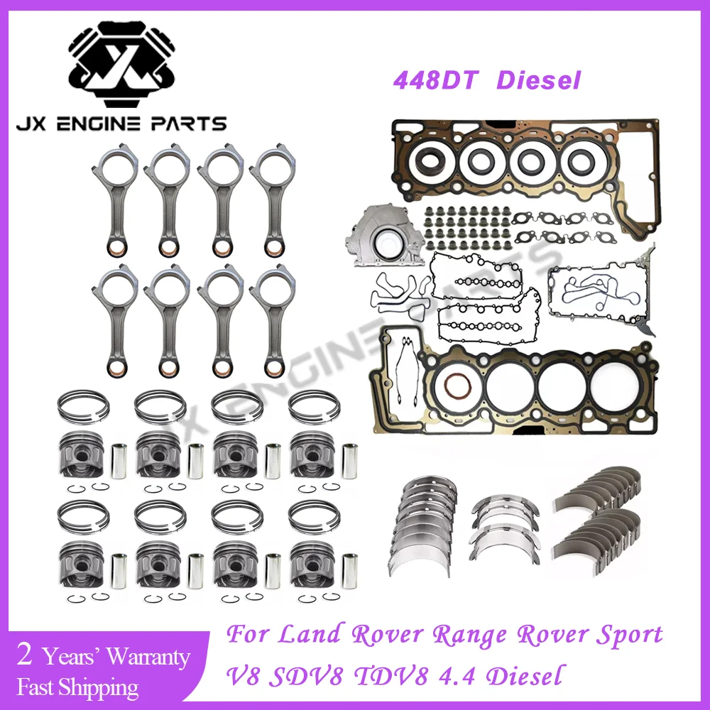 448DT Engine Piston Ring Connecting Rod Bearing Gasket Set For Land Rover 4.4 Range Rover Sport L322 L405 L494 4.4T TDV8 4.4L