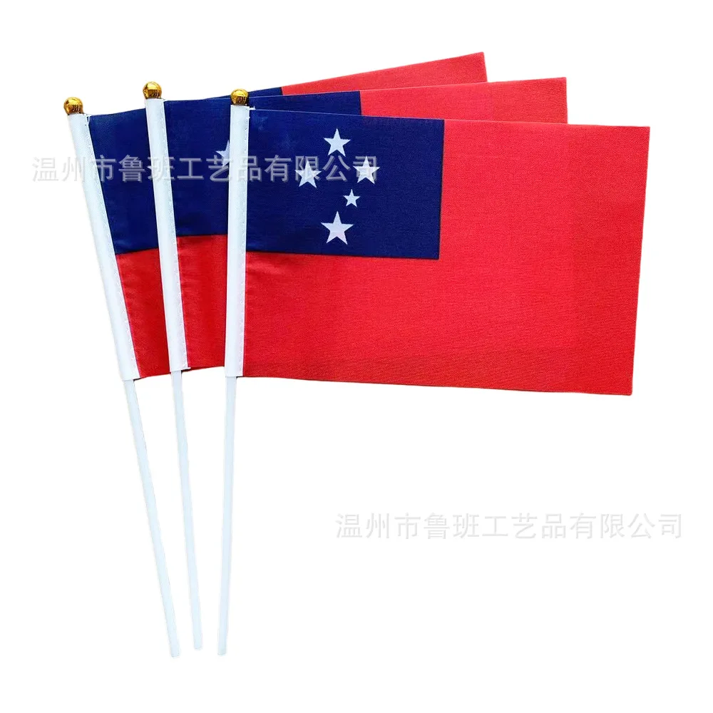 （TIKI FLAG）Samoa hand flag 14x21cm Polyester Fade-Resistance Samoa Hand Waving Flag with Plastic Flagpole for Events