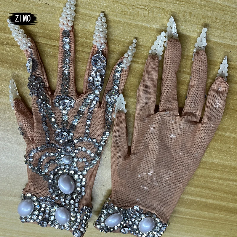 fashion gloves crystal designer rhinestone diamond women glitter accessories DS nightclub Dancer stage show singer rave festival