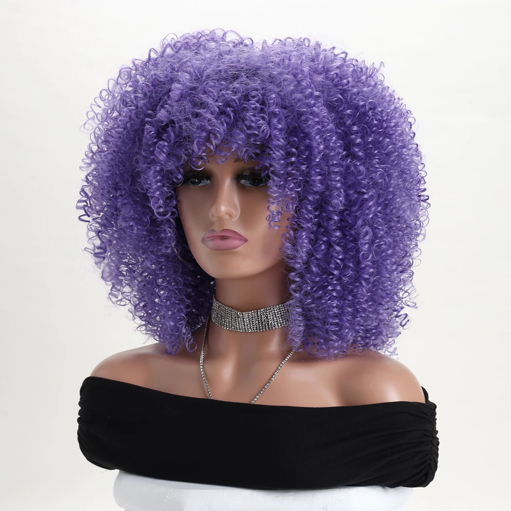 Perruques synthétiques courtes bleu violacé, longueur aux épaules, perruque bouclée crépue pour femmes noires, Concerts quotidiens, fête à thème, Cosplay Halloween