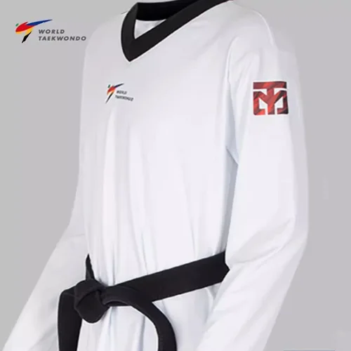 Imagen 2 del producto Nueva ropa deportiva ajustada de taekwondo de 25 años, ropa deportiva de taekwondo de secado rápido, ropa de pista fina de taekwondo con cuello en V ajustada