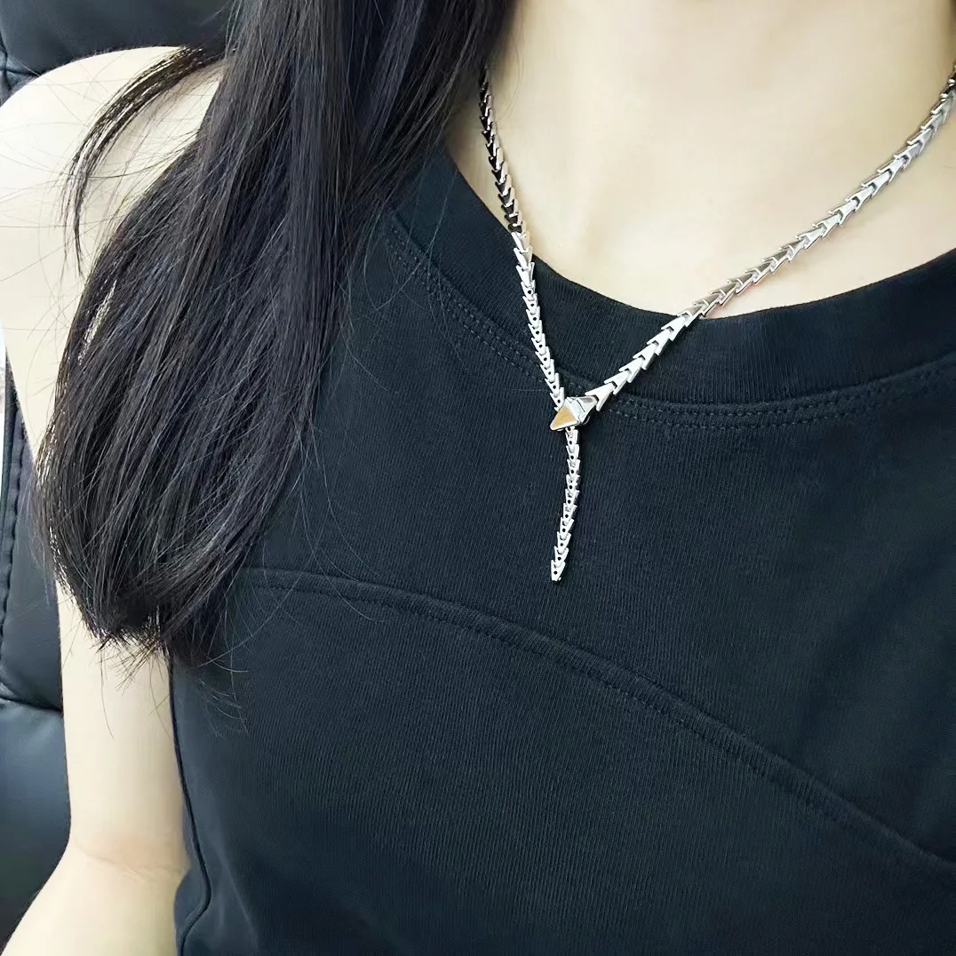 N S925 Silver Y-shaped Electric White Smooth Snake Necklace Women's Texture Collarbone Chain