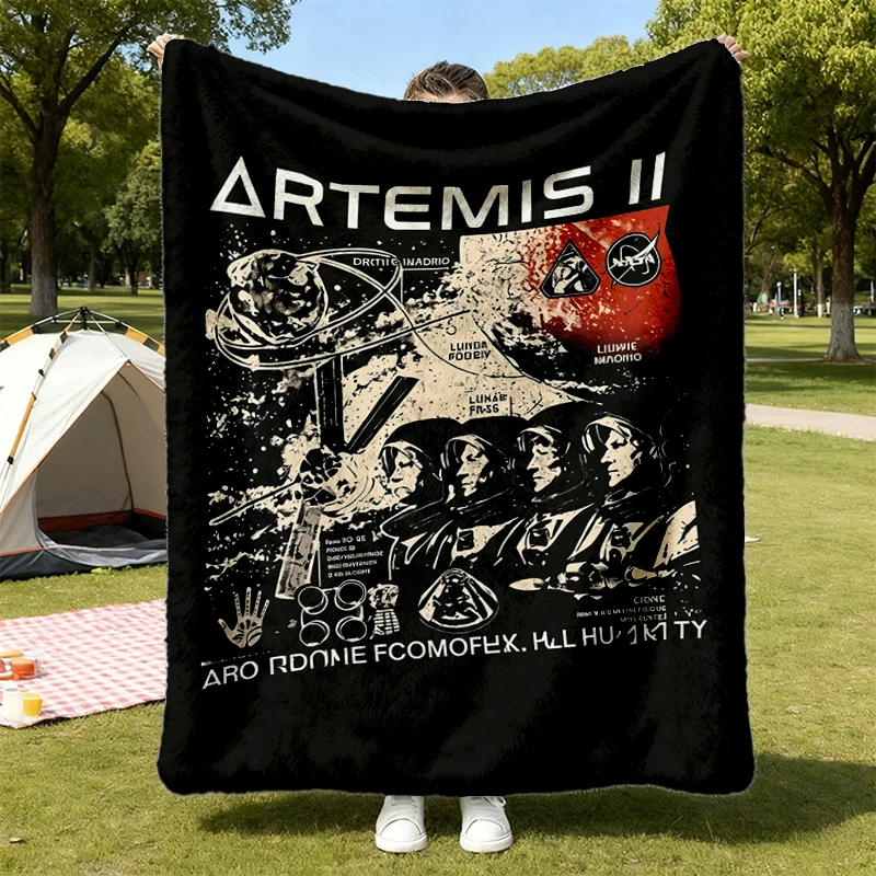 Artemis II for All Humanity Flannel Blanket, Rocket Flannel Throw, Artemis II Mission Cozy Blanket Warm Blanket Soft