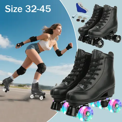 Rullskridskor i PU-läder, skridskoskor, storlek 32-45, vuxna kvinnor, blinkande 4-hjulsskor, träningsskor, sneakers 8 best sales herr rullskor - №8