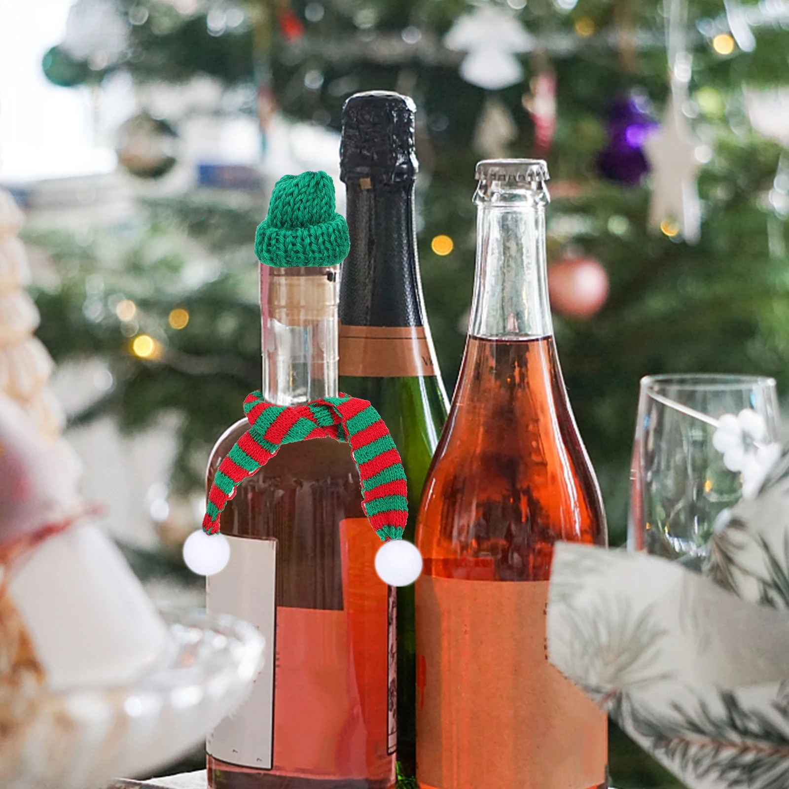 

8Pcs Mini Knitting Cap and Scarf Wine Bottle Decoration Creative Christmas Festival Ornaments Xmas Party Wine Decor