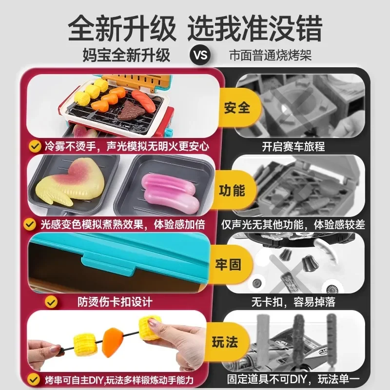 Set met spray Kinderen Gesimuleerde barbecue Licht en geluid Fantasiespel Keuken Koken BBQ Educatief speelgoed voor kinderen Kerstcadeaus