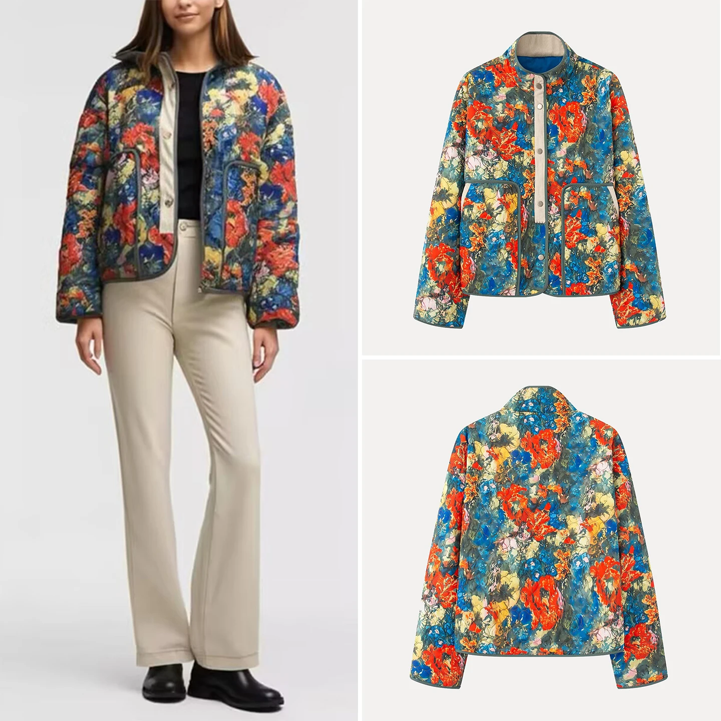 

Faionable Cotton Jaet with Embroidered Heart Pattern Women's Sle Commute Straight Tube Polyester Regular Thin
