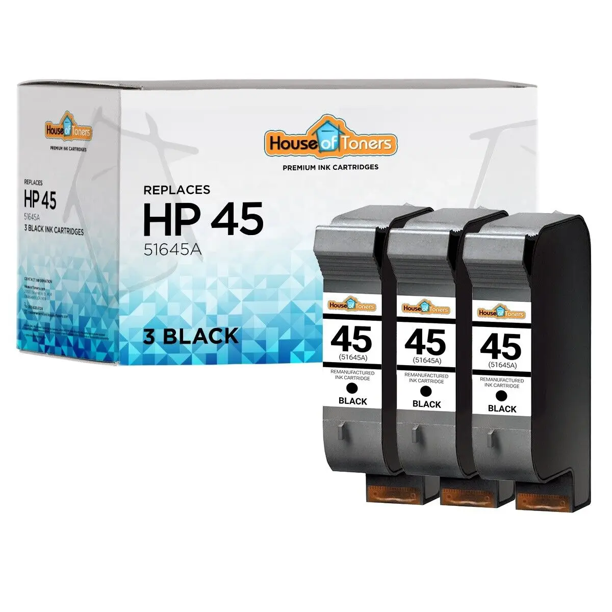 3 Pack Black for HP 51645A for HP 45 for HP-45 for HP45 Deskjet 1000