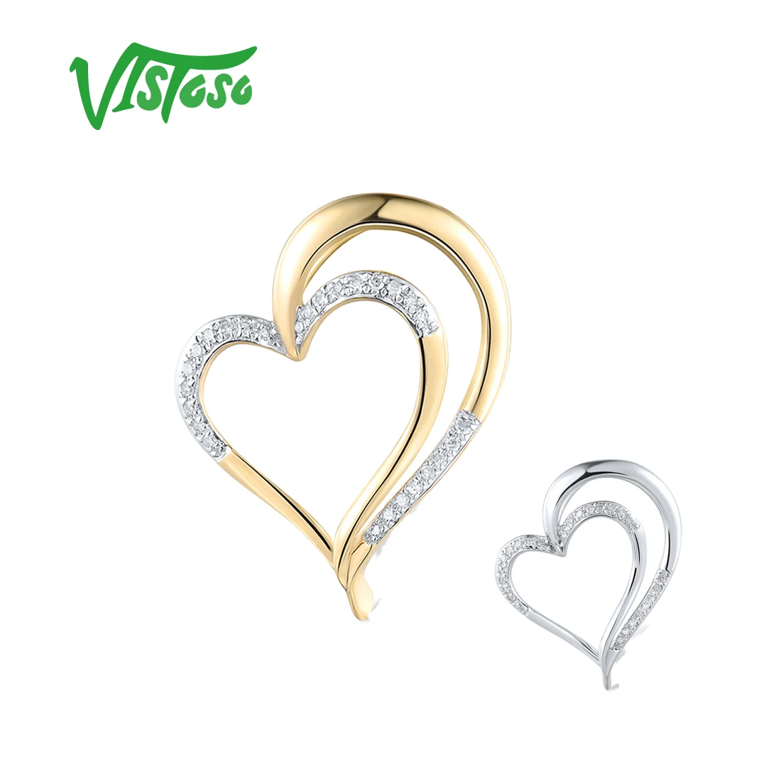 

VISTOS Authentic 14K 585 White Yellow White Gold Pendant For Women Sparkling Diamonds Sweet Heart Wedding Gifts Fine Jewelry