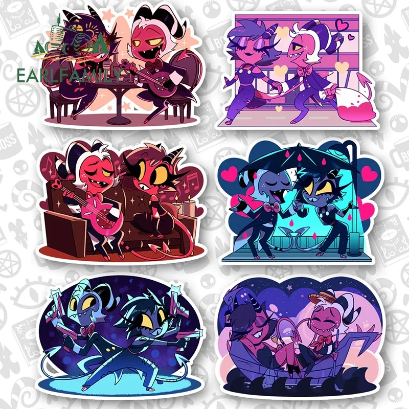 

EARLFAMILY 13cm for Cartoon Anime Kawaii Helluva Boss Car Sticker Air Conditioner Decal Car Accessories Creative Laptop Graphics