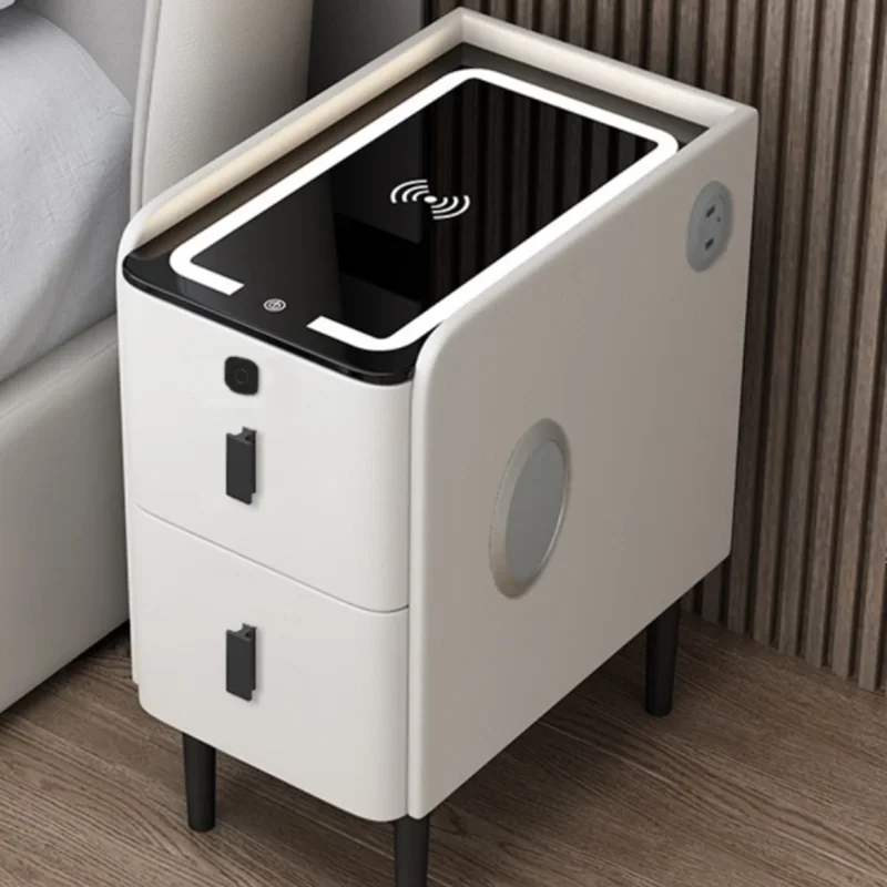 Nordic Smart Nightstand Luxury Small Wood Bedroom Unique Bedside Table Space Saving Narrow Organizer Muebles Hotel Furniture