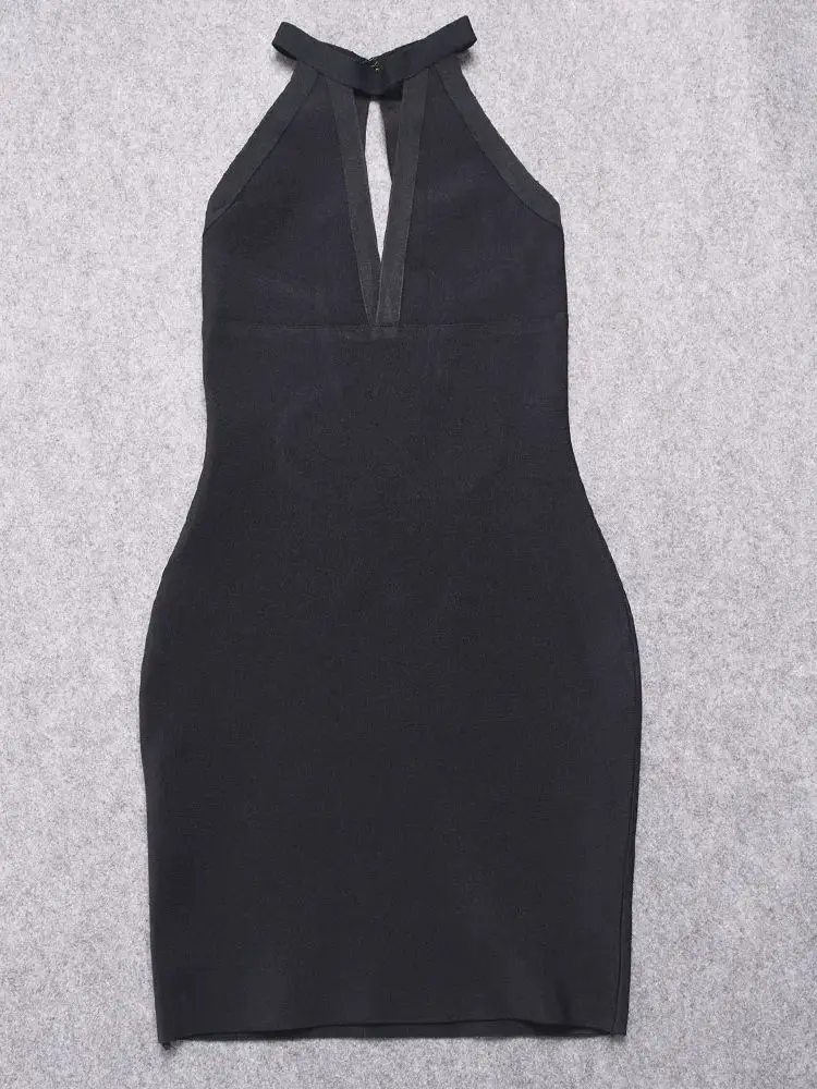 2025 Profondo scollo a V Fasciatura elastica Moda Donna Taglio sexy Abito dalla fasciatura cava Blu Spaghetti Abito da donna Party Aderente Vestido