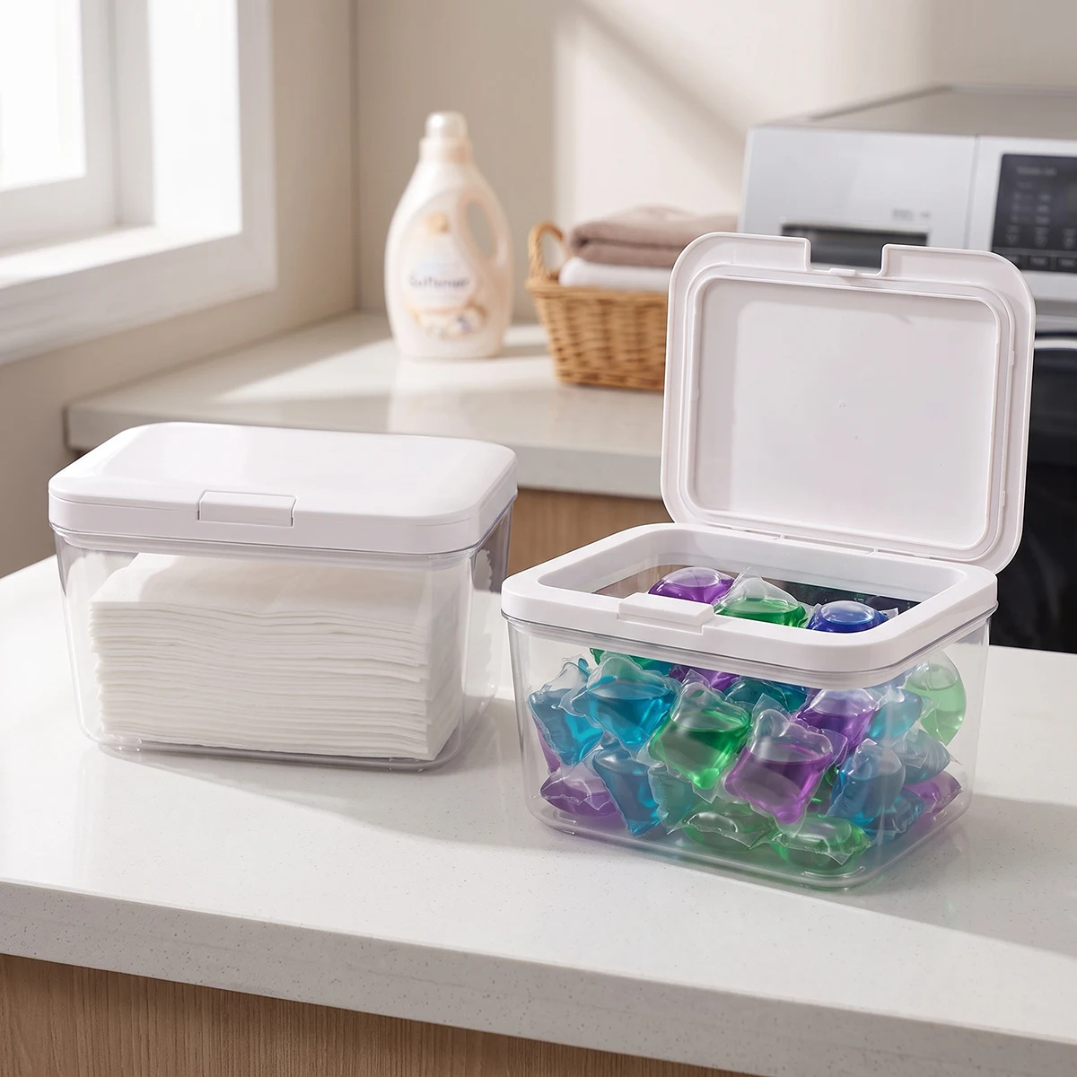 Aliexpress 1/2Pcs Laundry Pods Container Dryer Sheet Holder, Detergent Powder Container with Lids for Laundry Room Organization - Aliexpress Deal