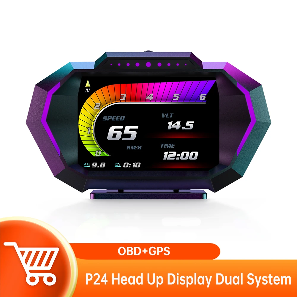 Universal OBD+GPS Dual Systems Smart Gauge P24 Car OBD Head Up Display on Board Computer 12 kinds of language Car Accessories