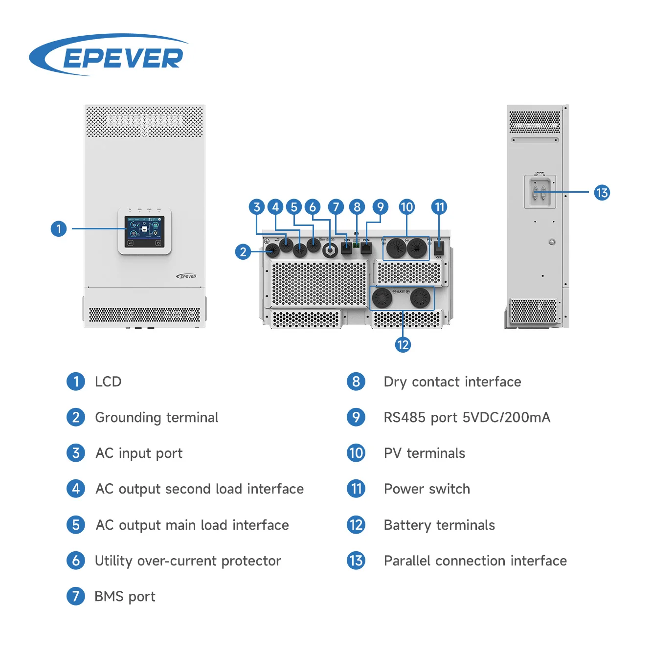 Epever Dual Output Double Mppt 5kva 5kw 48vdc 220vac Pure Sine Wave Lithium Batteries MPPT off Grid Hybrid Solar Power Inverters