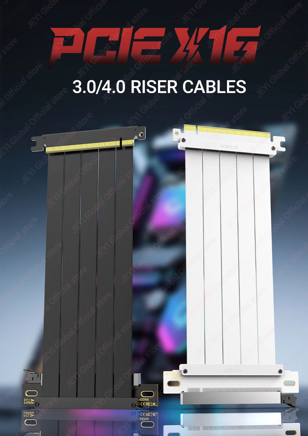 JEYI PCIe 4.0 X16 Verlängerungskabel (16GT/s) GPU-Riser für RTX 4090/4080 & RX 7900 XTX, Mining Rig/Vertikale Montage, 20/30/60cm Opti – Detail 1