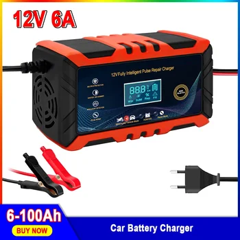 Autobatterie-Ladegerät, 12 V, 6 A, Touchscreen, Pulsreparatur, digitales LCD-Display, intelligentes Schnellladegerät für Auto, Motorrad