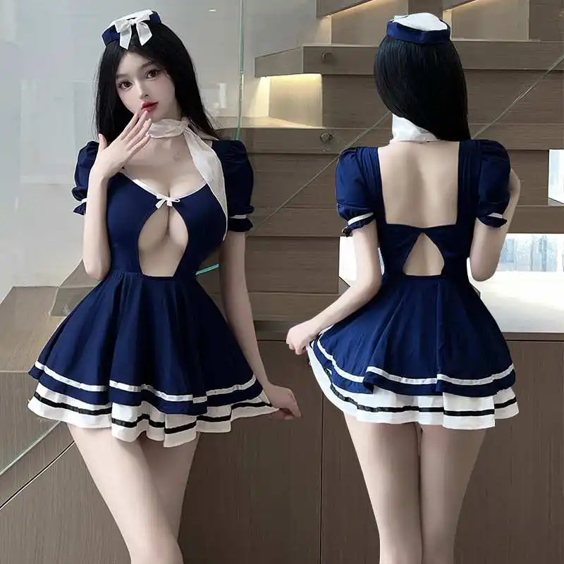 

New Arrival Women's Sexy Hollow Out Roleplay Air Hostess Uniform Adult Lady Nuagty Party Cosplay Flight Attendant Lingeire Dress