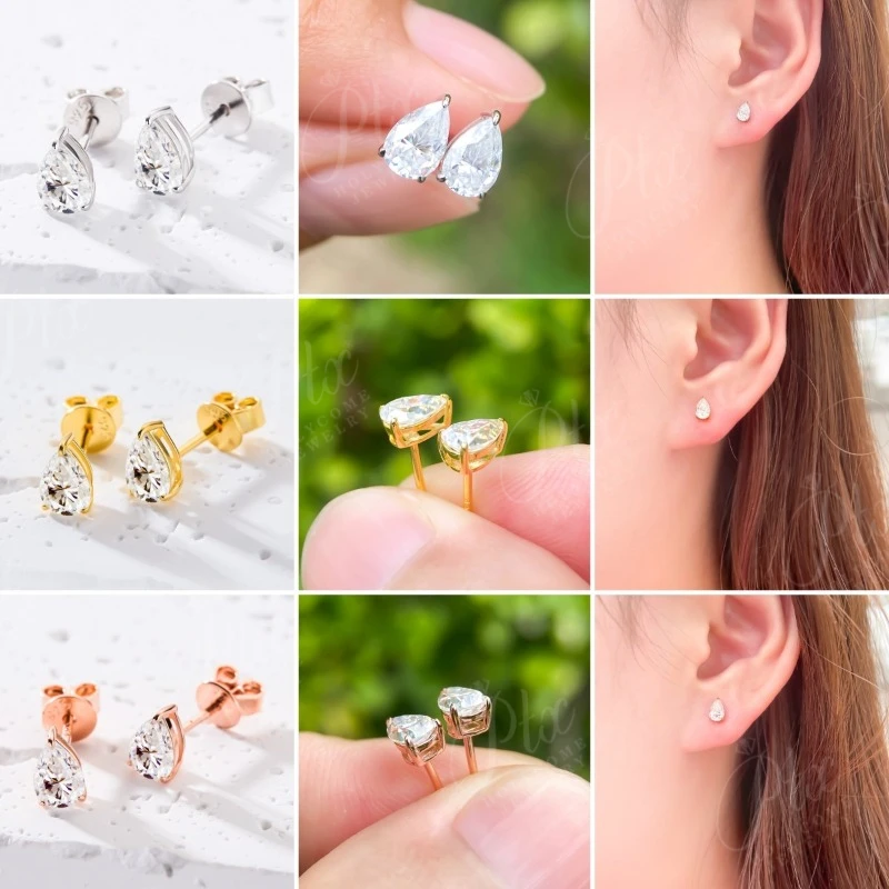 S925 Silver 0.5-3CT Pear Shape Moissanite Earrings 12 Colors Full sizes Birth Stones Bridal Jewelry classic Daily Wedding Jewel