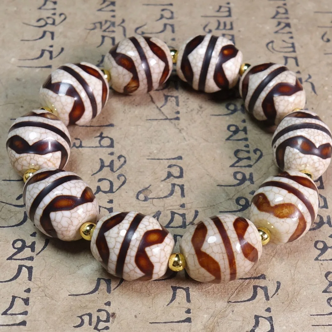 Taihuo Supply Tiger Tooth Pattern Dzi Beads Natural Agate Barrel Beads Ethnic Style Bracelet Pendant Duobao String Necklace Acce