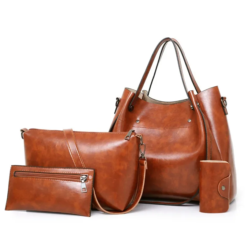 

2023 New Fashion European and American Handbag Retro Wax Leather Bag Multi-piece Set Bags for Women Crossbody Bags for Women