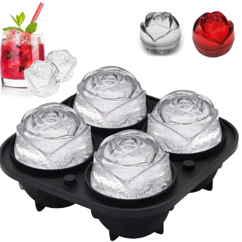 3D Rose Ice Cube Tray Silicone Mold - 4 Giant Flower & Ball 