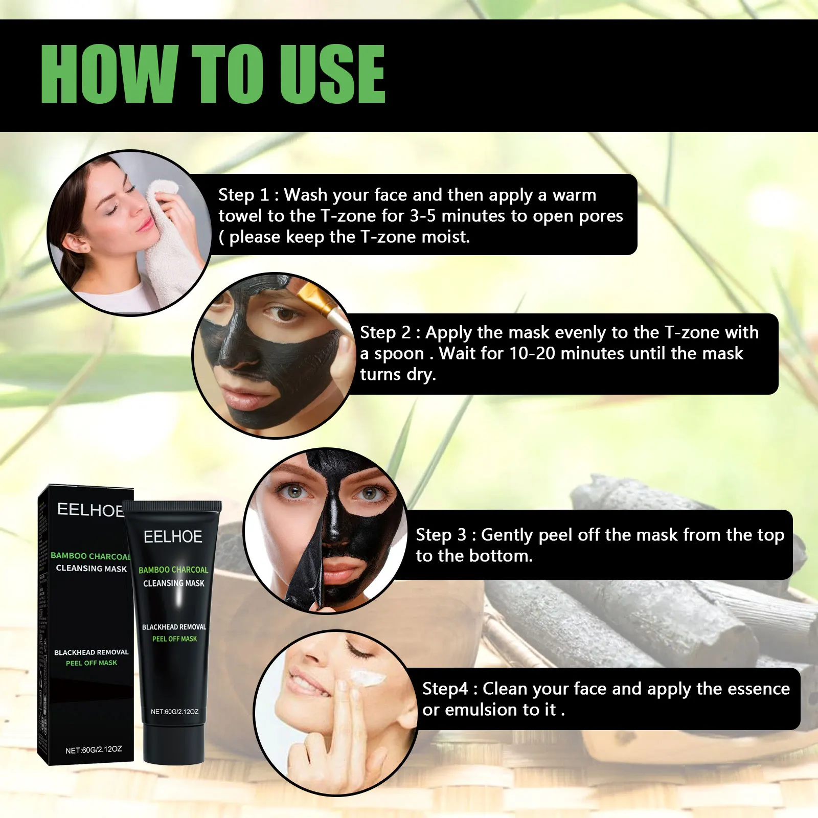 Bamboo Charcoal Tear-off Mask Blackhead Remover Deep Cleanig Purifying Shrink Pores Cream Exfoliator Peel Mud Mask Skin Care