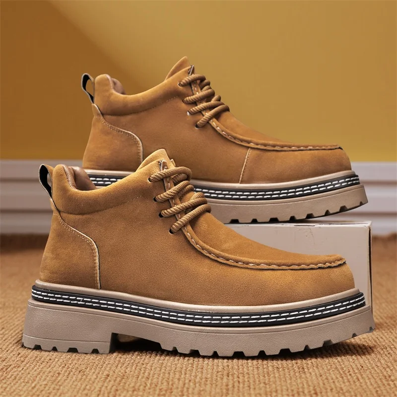 

Retro Casual High Top Boots Men Fashion Men's Suede Leather Boots Men Work Shoes Autumn Outdoor Comfort Non-Slip Ankle Boots Man