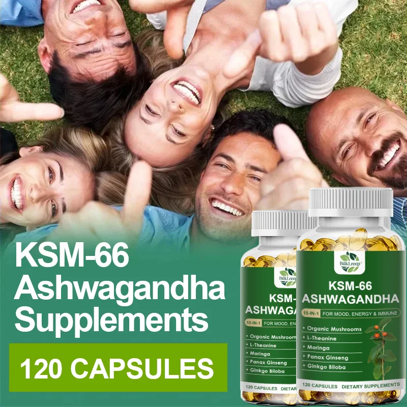 KSM-66 Ashwagandha , Organic Mushrooms, Moringa Extract For Strengthen Immunity, Stress Relief & Focus Overall Wellness
