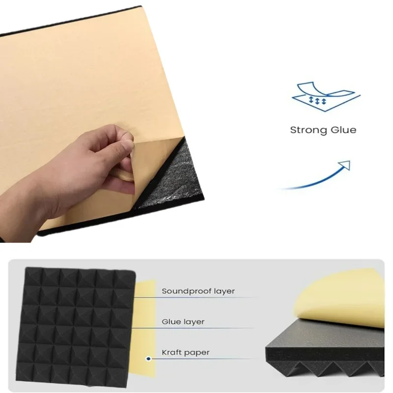 12-4 PCS Pyramid Acoustic Foam Panel High Density Self Adhesive Sound Proof Wall Panels Soundproof KTV Studios Home Accessories
