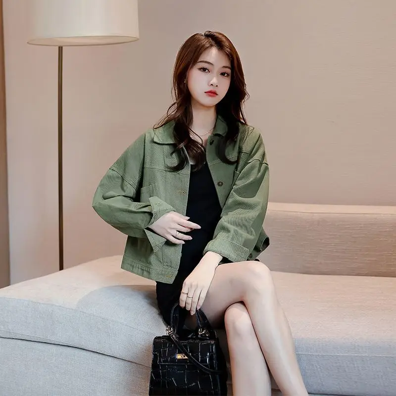 Blouse Jacket Denim Women's Spring/Autumn Cropped Korean Style Workwear Relaxed Fit New Comfortable Casual Fashionable Niche