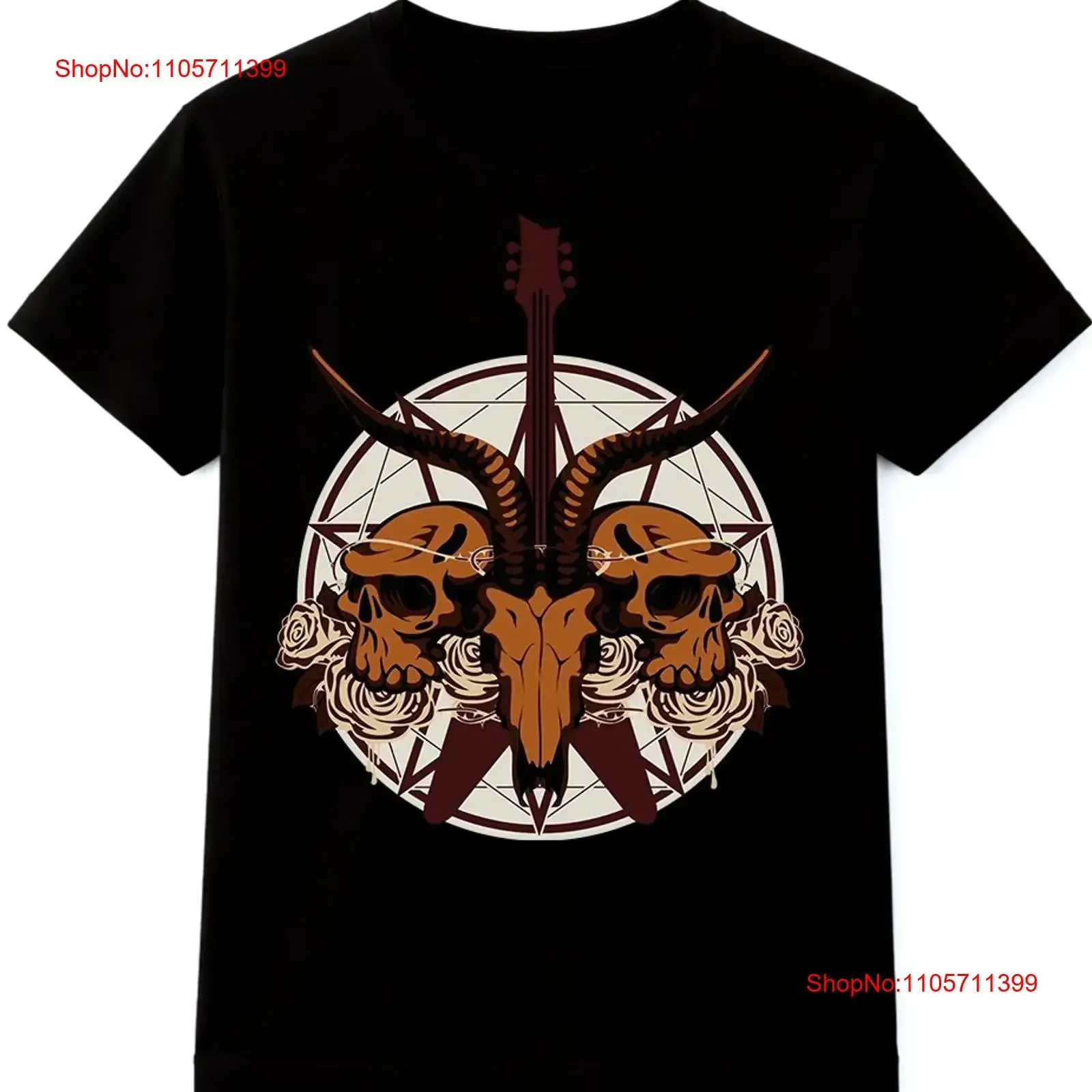 Gothic Skull T Shirt and Goat Head Occult Pentagram Dark Art long or short sleeves vintage Washed streetwear Versatile
