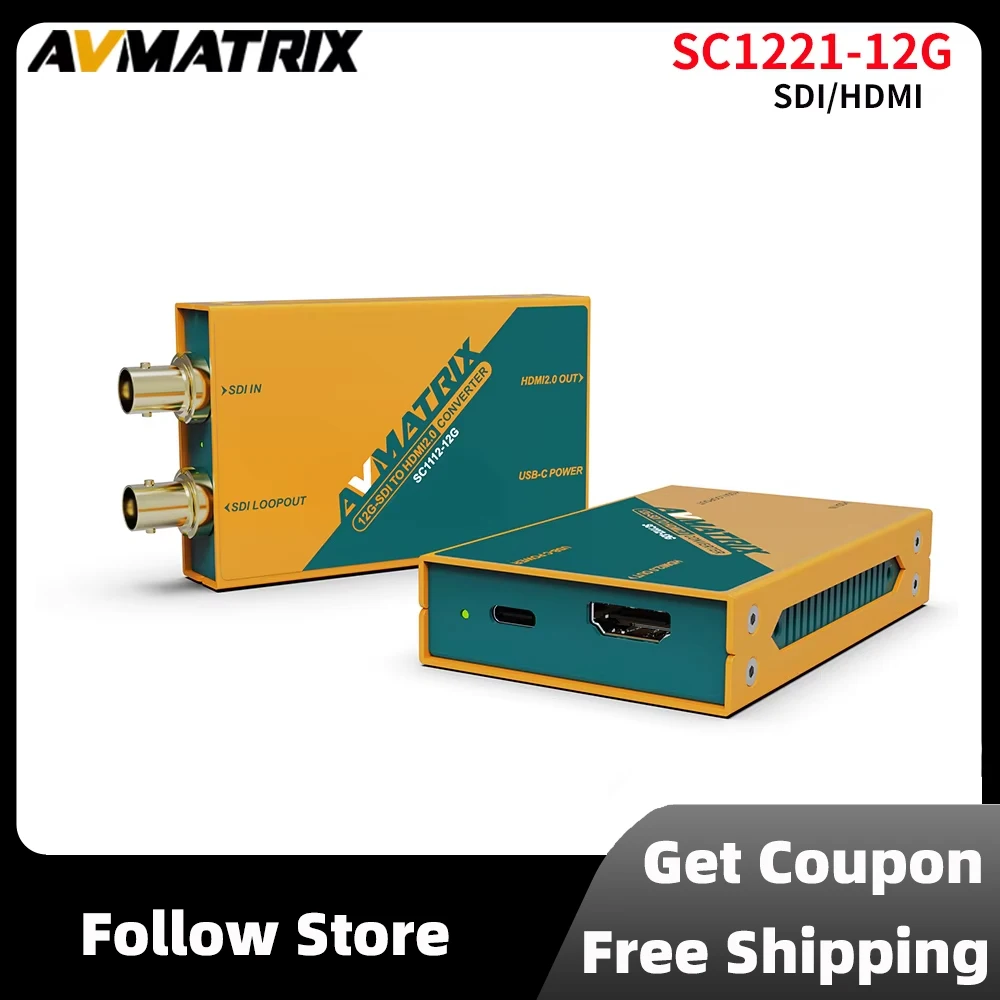 AVMATRIX SC1221-12G HDMI 2.0 to 12G-SDI 4K Broadcast Converter with USB-type C Powered Multiple System/Software For Streaming