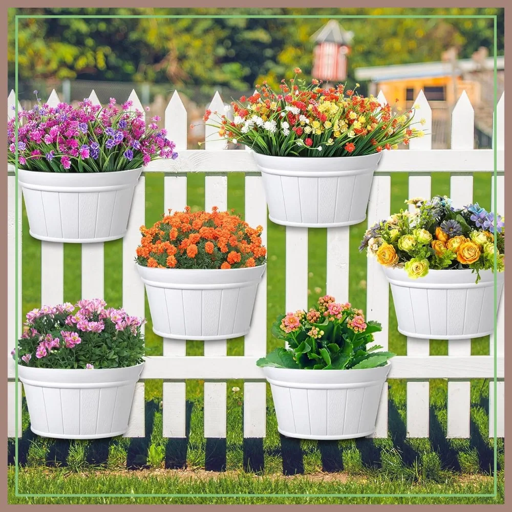 

6 Pcs Wall Hanging Planters Outdoor Pot Planter Wine Barrel Planter Distressed Oak Thickened Plastic Water Storage Flower Pots for Indoor Outdoor (12 Inches, White)