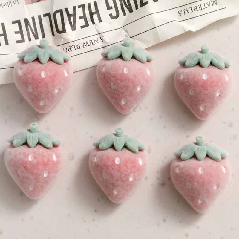 Flocked Strawberry Resin Charms Sweet Fruit Shaped DIY Craft Supplies for Earrings Hair Accessories Phone Case Decor
