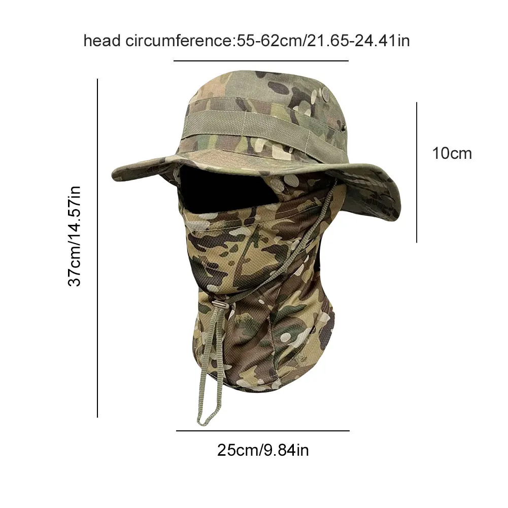 Boonie Hat بالاكلافا قناع الوجه الكامل مجموعة واسعة حافة قبعة الشمس حماية الشمس قبعة الصيد للرجال النساء الصيد التنزه التخييم