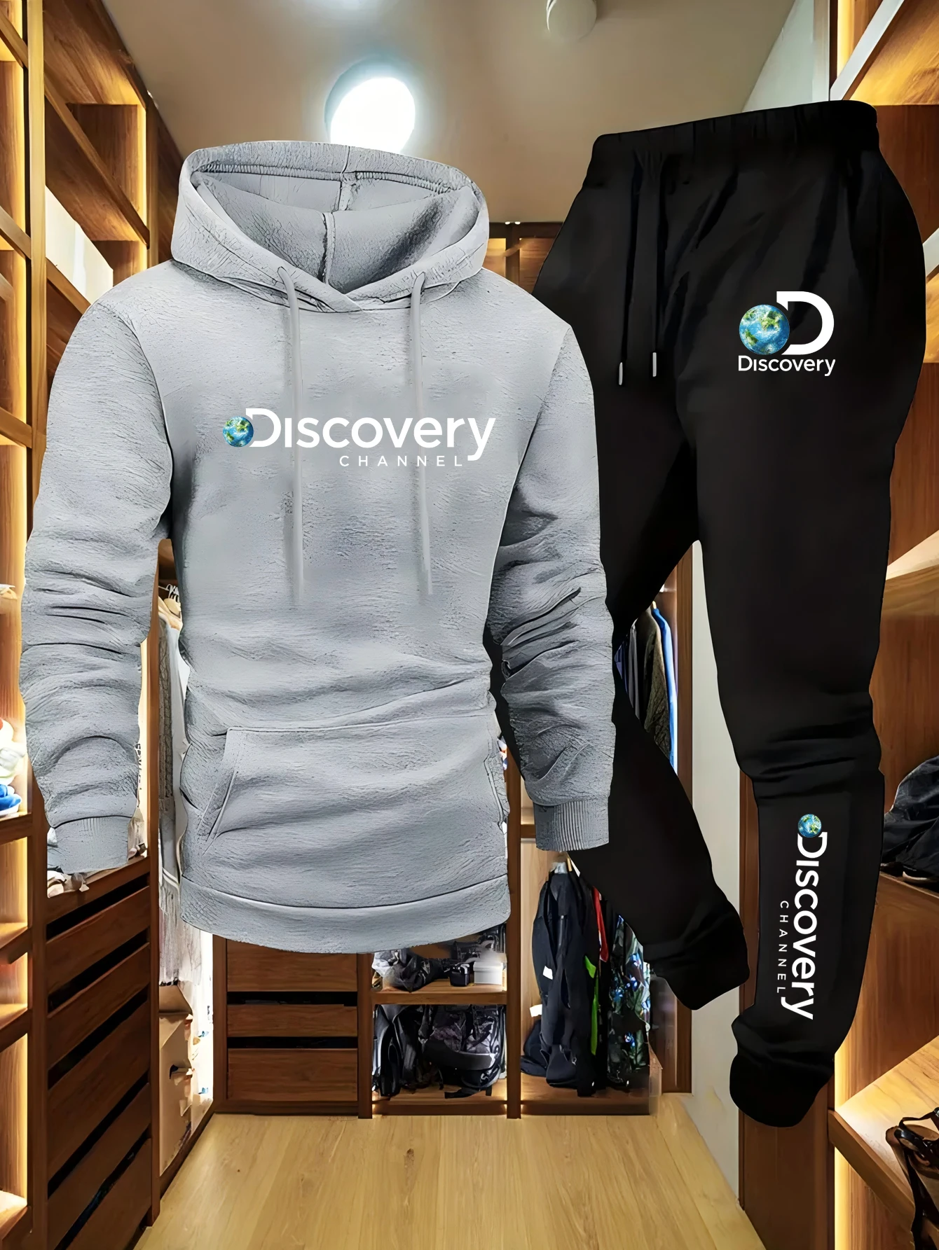 ديسكفري 2025 الرجال شتاء جديد عادية كنزة بغطاء رأس من الصوف + Sweatpants مريحة ودافئة فضفاضة قطعتين دعوى للرجال والنساء لطيف