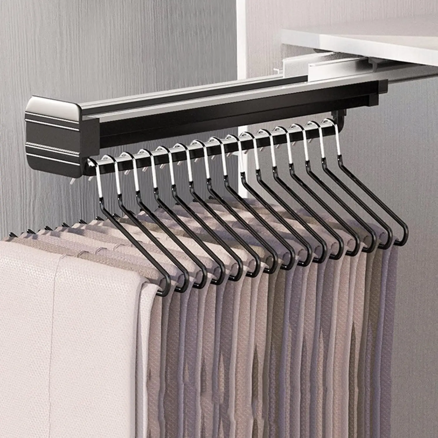 Expandable Storage Wardrobe Top Mount Pull-Out Aluminum Pants Hanger Display Slide Rail Clothes Organizer Pants Hanger