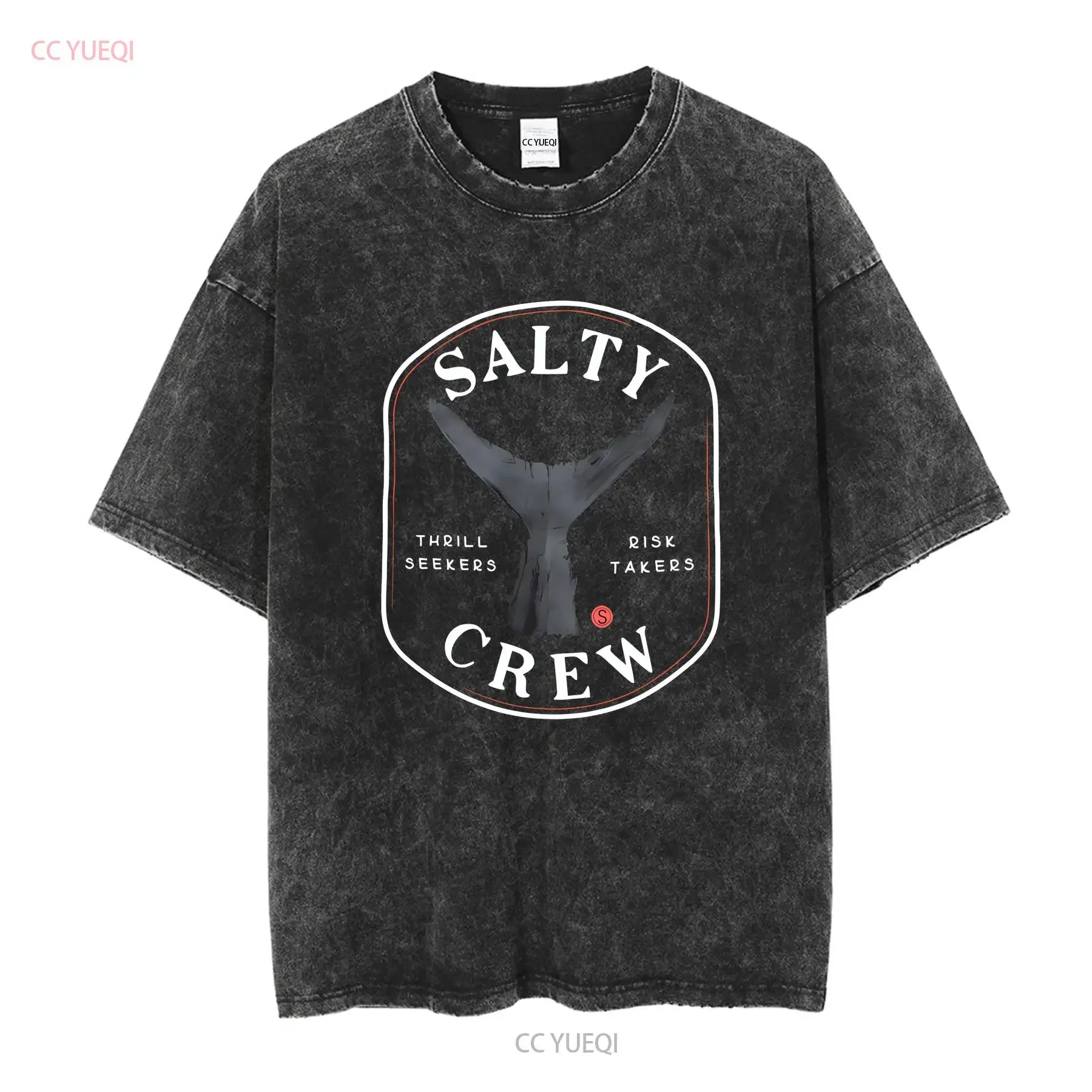 SALTY CREW THRILL SEEKERS RISK TAKERS FISH FISHING TEE T SHIRT Mens M Black vintage Washed homme Stretched designer clothes