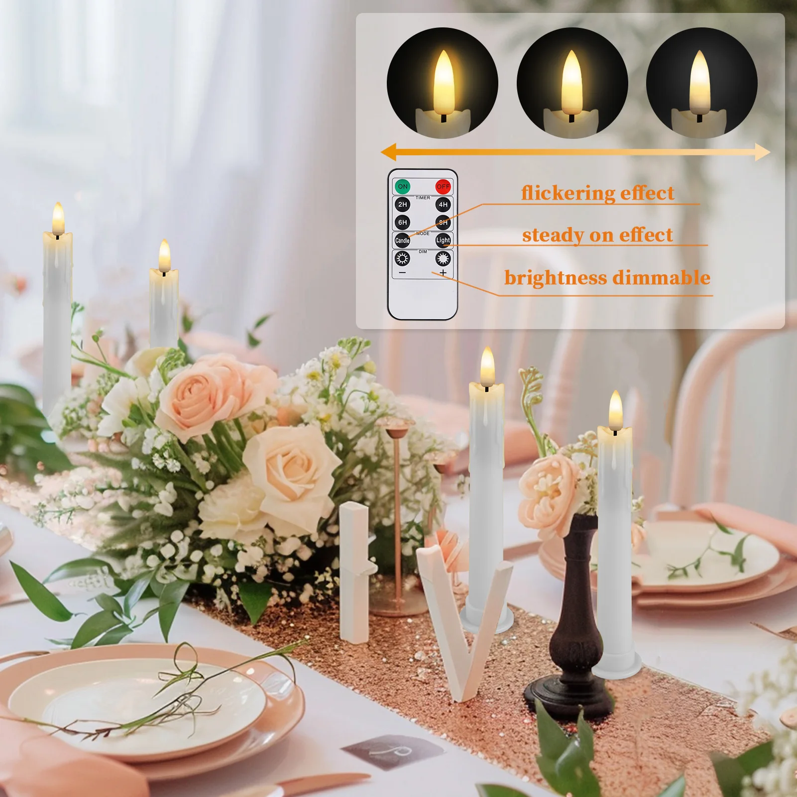 Flameless Taper Candles with Remote Timer Dripping Wax Flickering Fake LED Candlesticks for Home Thanksgiving Seasonal Table Mantel Decor