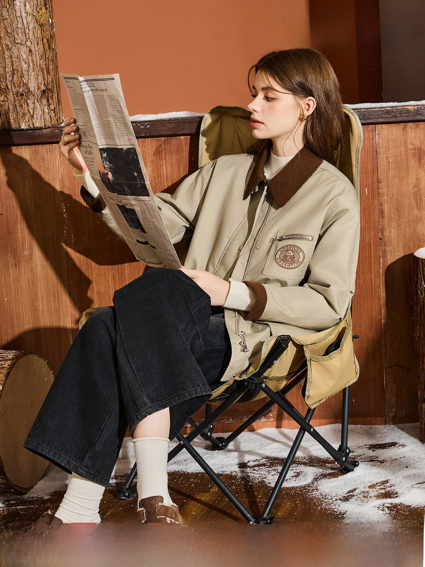 KuNMaVi Khaki Corduroy Jacket Women's Mid-Length Cotton Coat with Polyester Filling Zipper Closure Standard Fit Commute Style